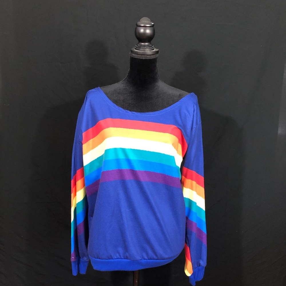 Blue long sleeve rainbow top